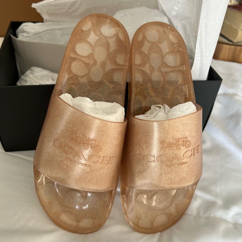 Women’s COACH Ulyssa Slides, Size 8, Dark Gold NIB